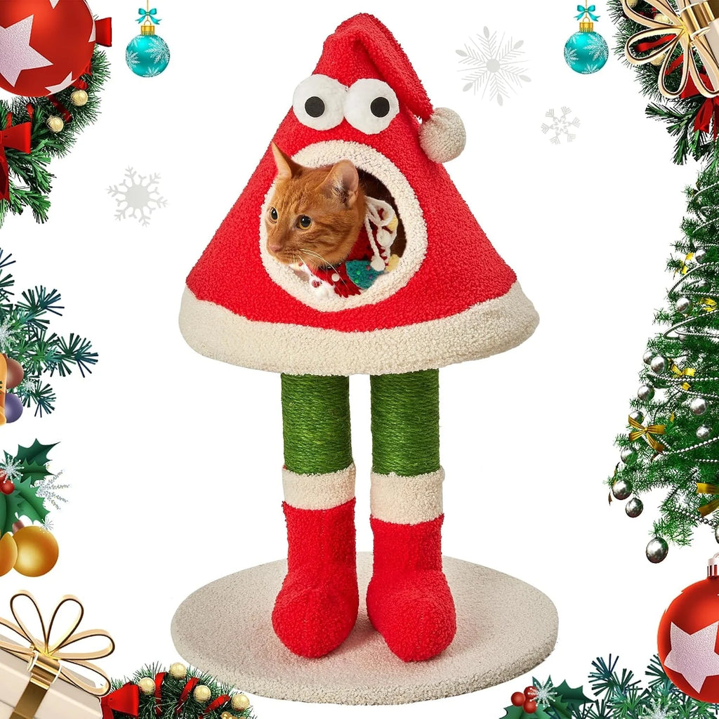 Christmas Cat Tree, Santa Hat Cat Tower with Sisal Posts, 31.5 in – image 7