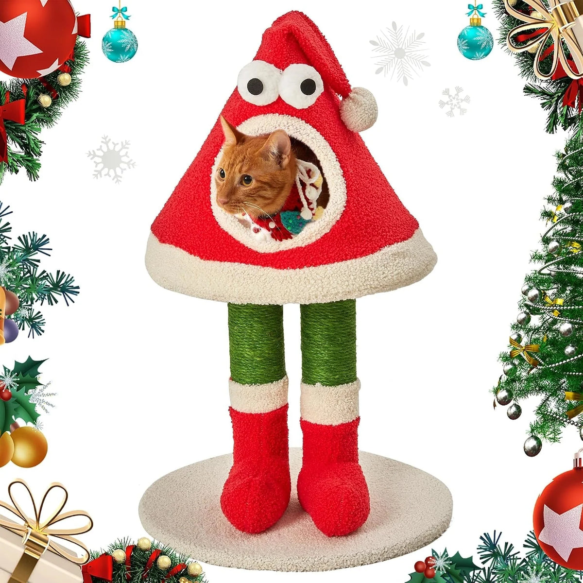 Christmas Cat Tree, Santa Hat Cat Tower with Sisal Posts, 31.5 in – image 7