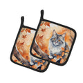 Cat in Fall Leaves Pot Holders - Set of 2