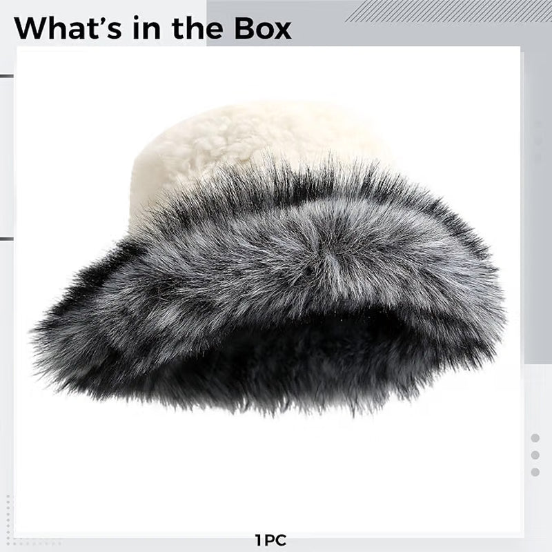 Faux Fur Bucket Hat for Women, Plush Winter Fisherman Hat, Beige – image 3