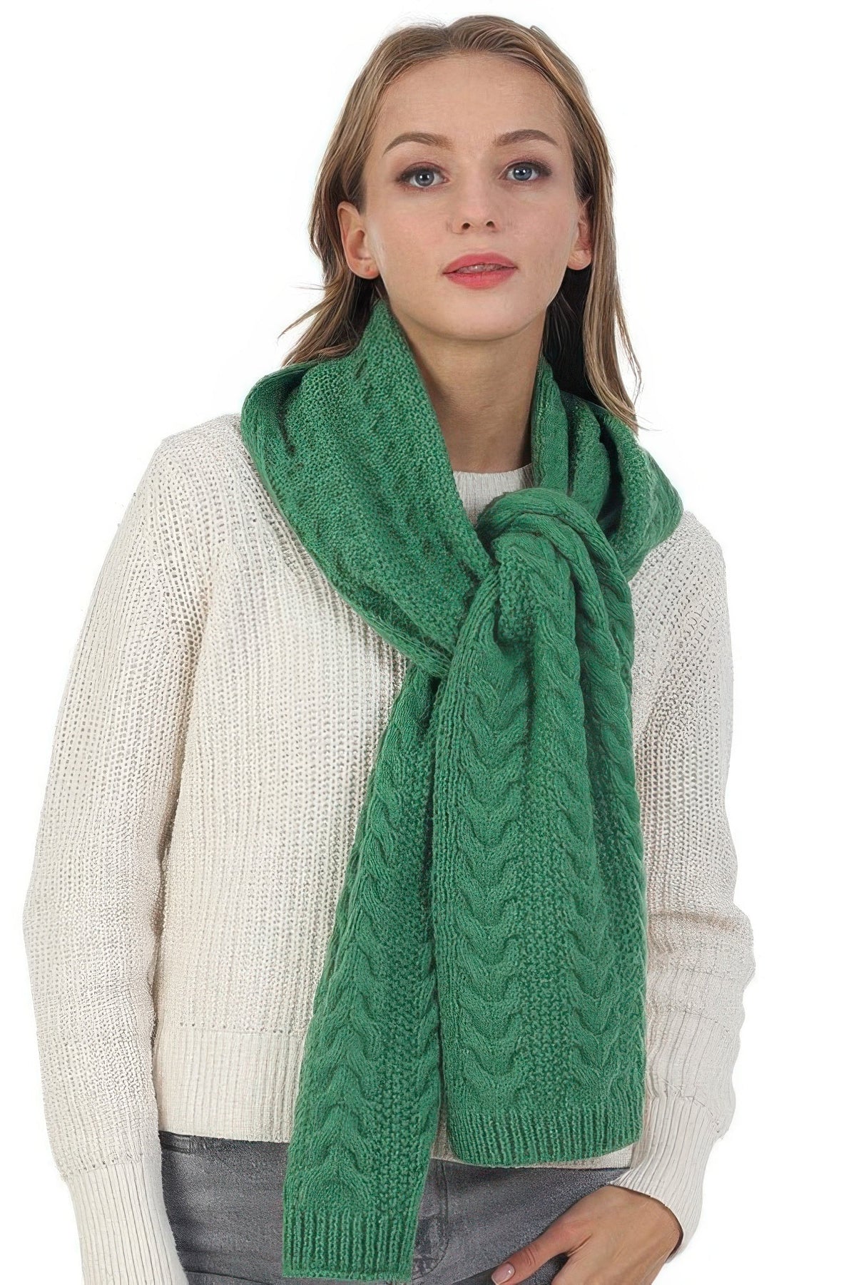 Cable Knit Scarf – Solid Color Winter Scarf
