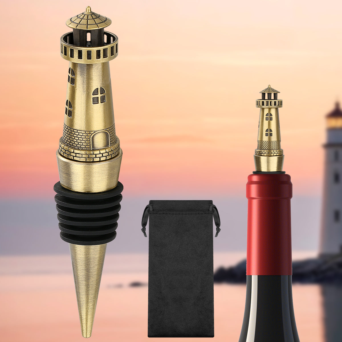 Lighthouse Wine Stopper – Zinc Alloy Bottle Stopper – image 2