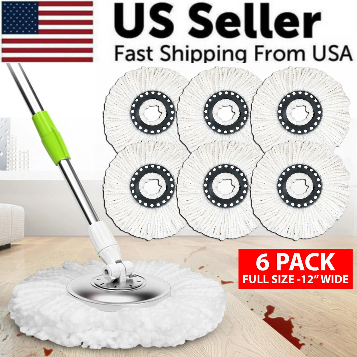 Spin Mop Replacement Heads 6-Pack Microfiber Refills