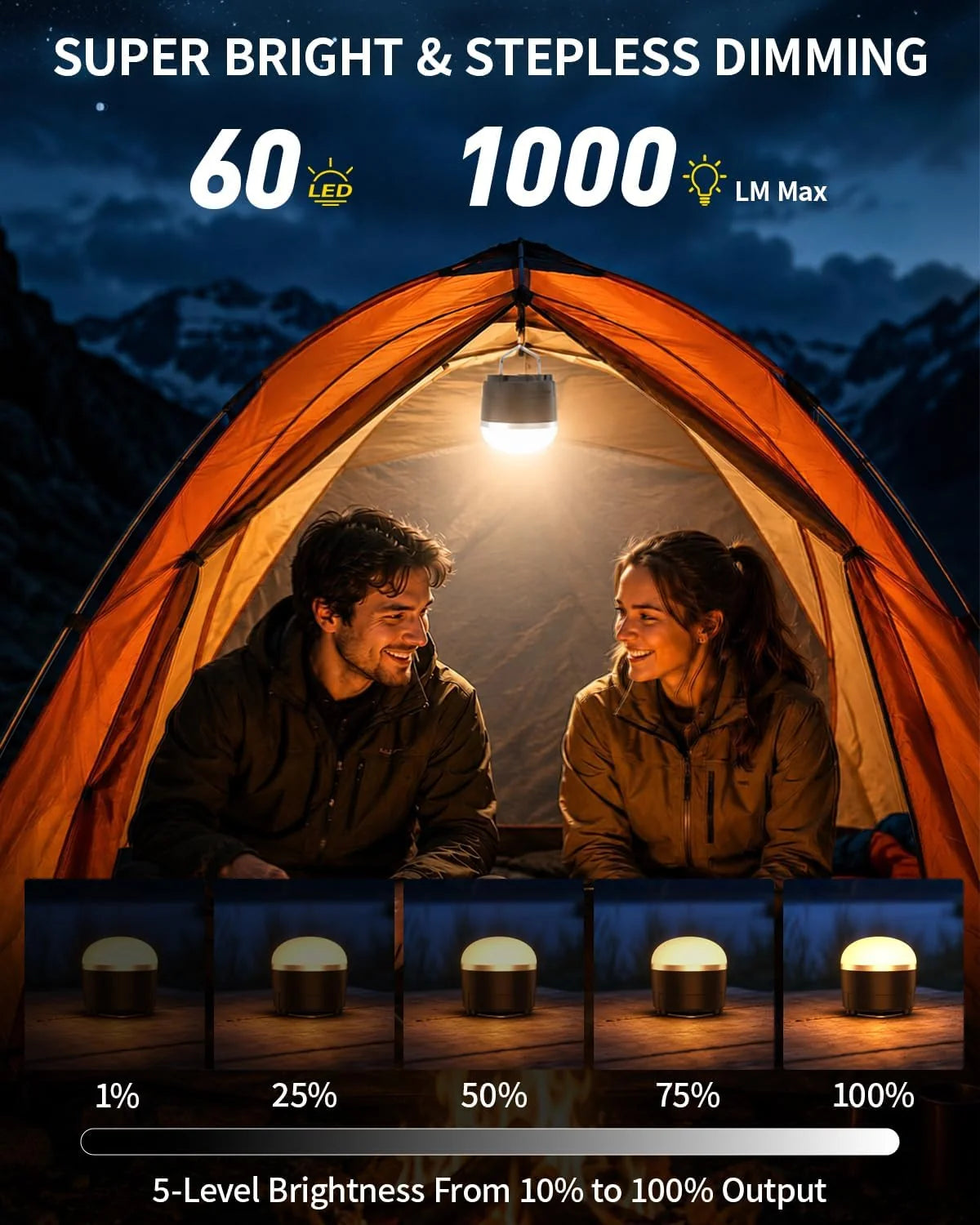 Rechargeable Camping Lantern 1000LM Magnetic Base Waterproof – image 5