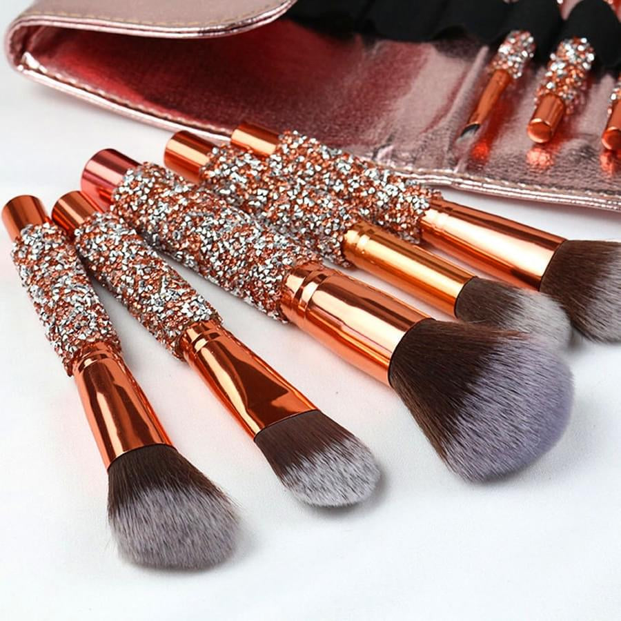 Makeup Brush Set 10 Piece, Crystal Handle Face & Eye Brushes – image 4