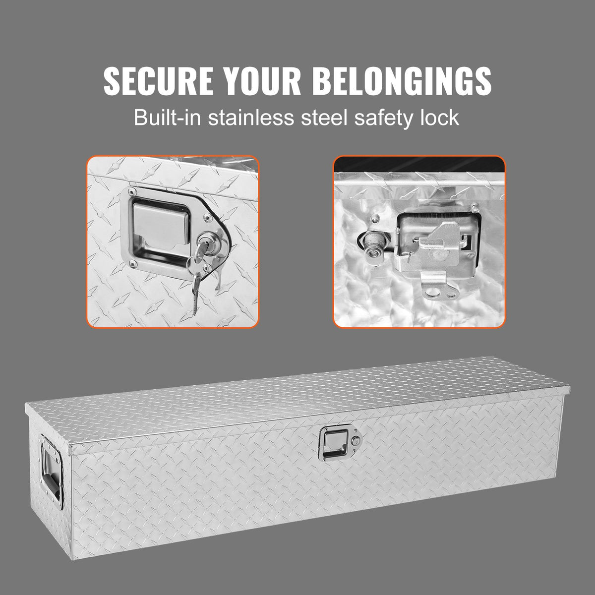 Truck Bed Tool Box 48 in Aluminum, Diamond Plate Chest with Lock