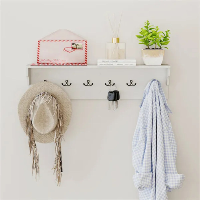Coat Rack Wall Mount with Shelf, 6 Hooks, 31.5 Inch White – image 3
