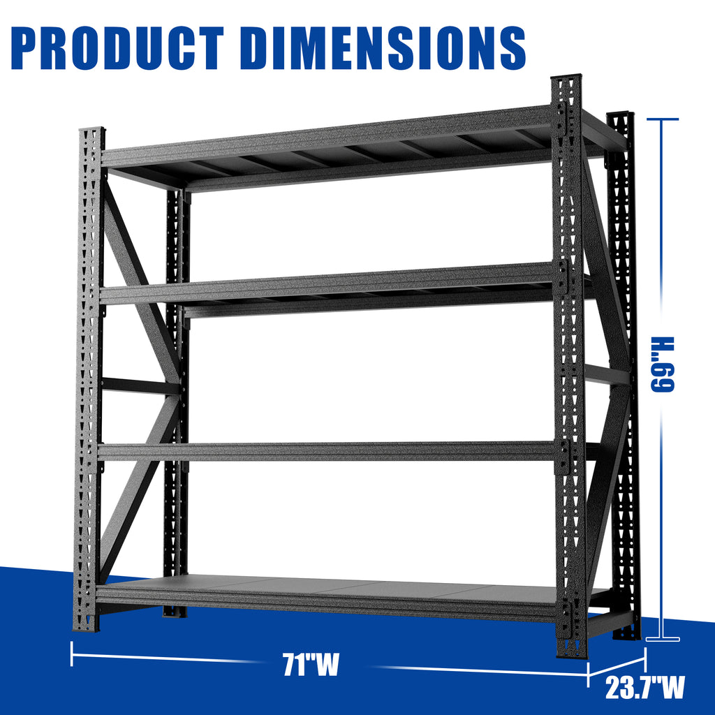 5000LBS Industrial Shelving for Warehouse, Heavy Duty Metal Adjustable Garage Shelves 69 H X 71 W X 23.7 D 5000LBS Storage Unit, Black