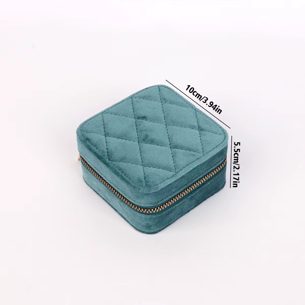 Velvet Travel Jewelry Box with Mirror – Quilted Rhombus Case
