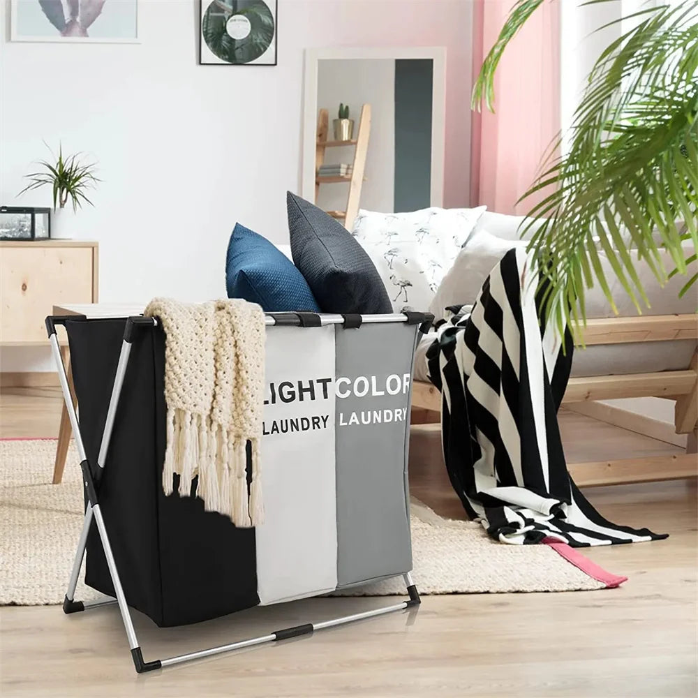 Foldable Laundry Basket Organizer, 1-3 Section Waterproof Hamper – image 7