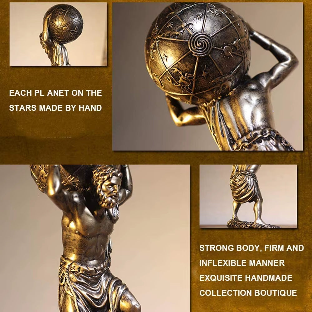 Atlas Holding Globe Statue Bronze Finish Decor