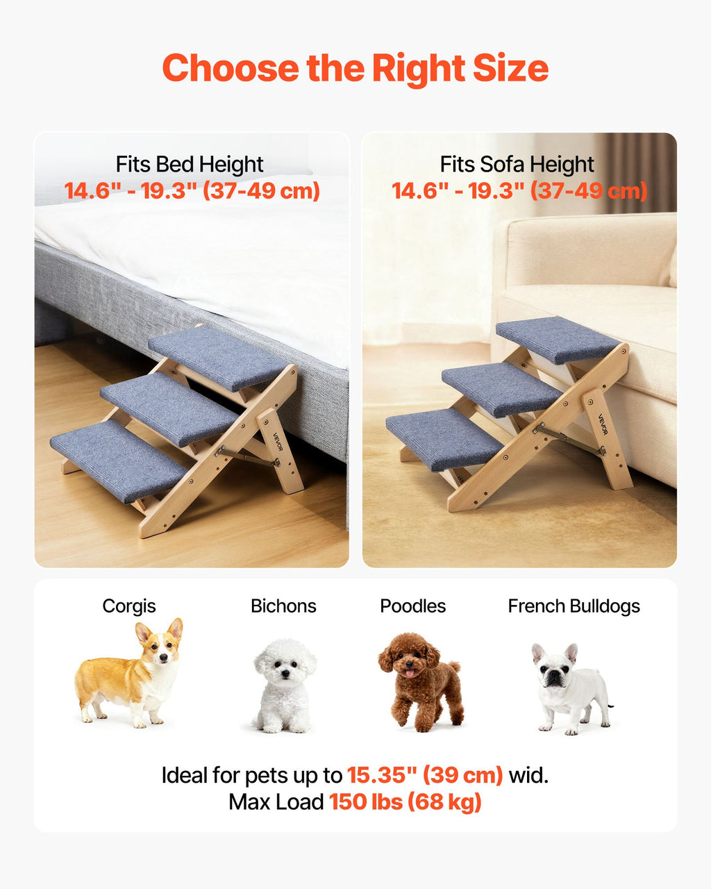 Foldable 3-Step Wooden Dog Stairs for Beds & Sofas, 150 lb – image 5