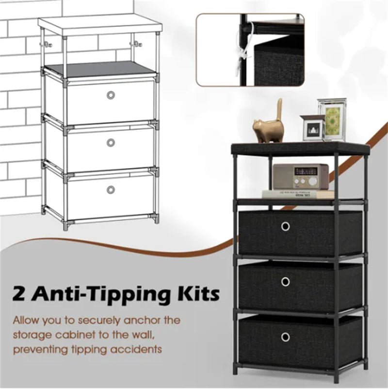 3-Drawer Fabric Storage Tower with Wood Top and Metal Frame – image 5