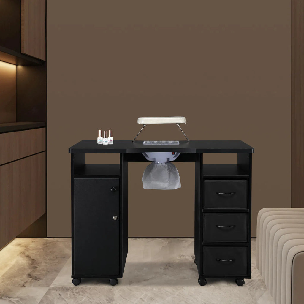 Rolling Manicure Table with Built-In Fan, Double Cabinet and 3 Drawers – image 4