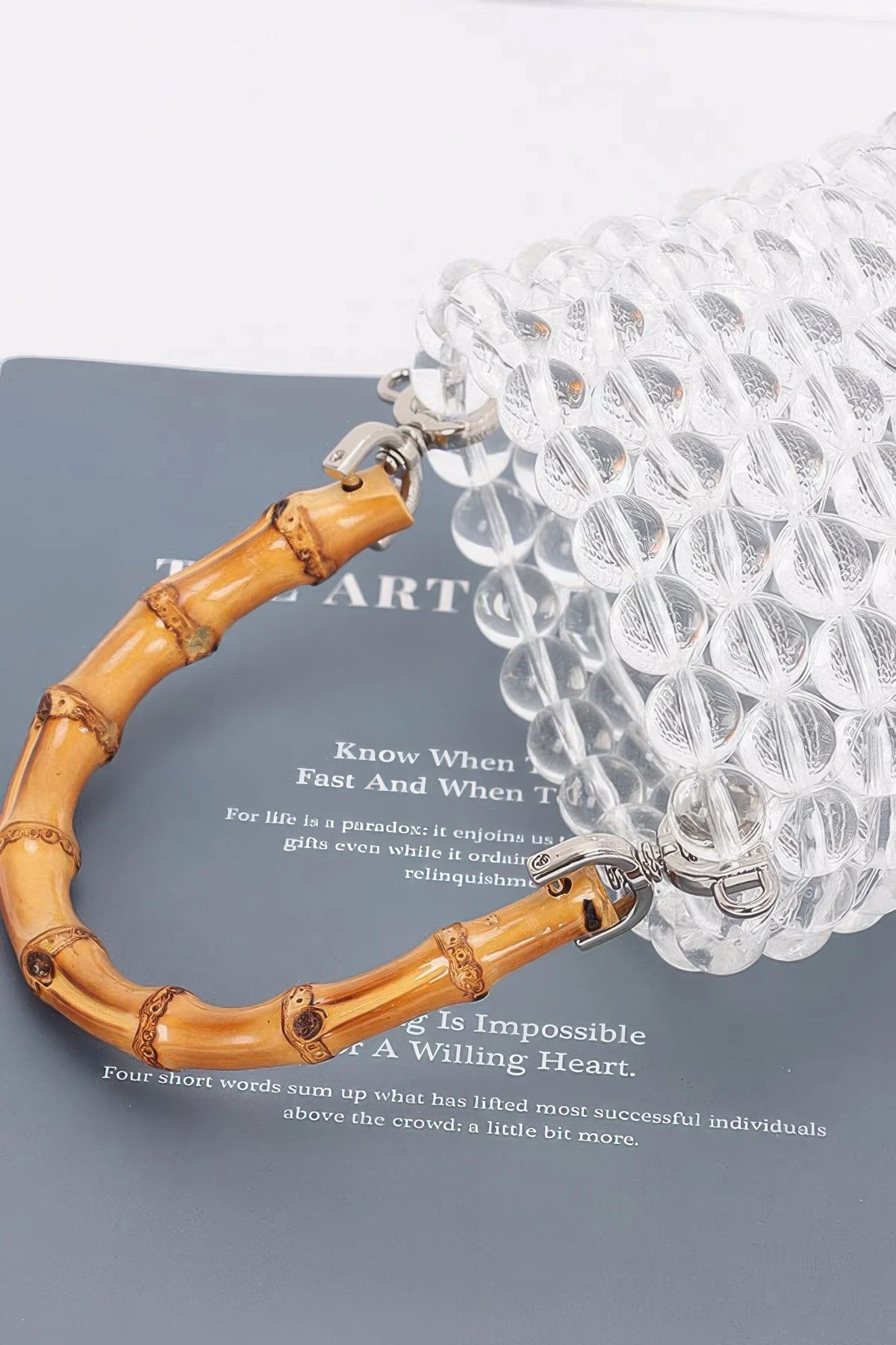 Clear Beaded Tote Bag with Bamboo Handle – image 4