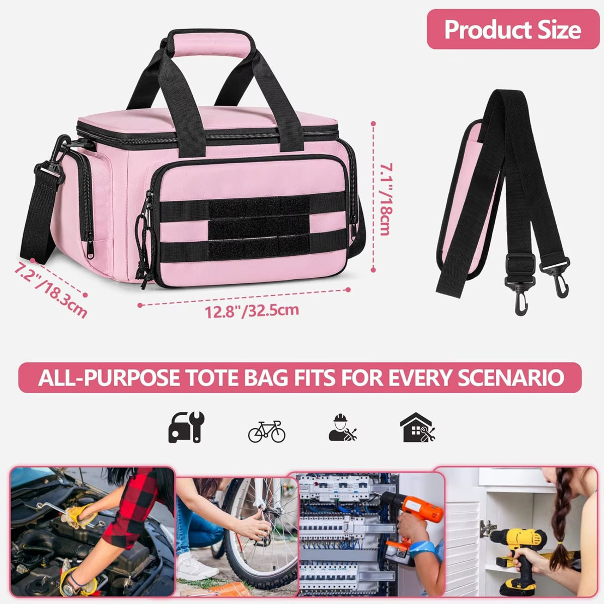 Pink Tool Bag Tote for Women, Construction Tool Organizer