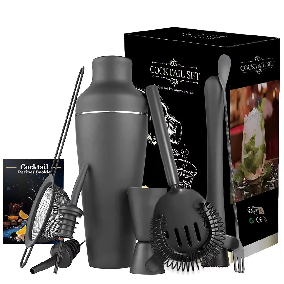 8 Piece Matte Black Parisian Shaker Bar Set 17 oz – image 2