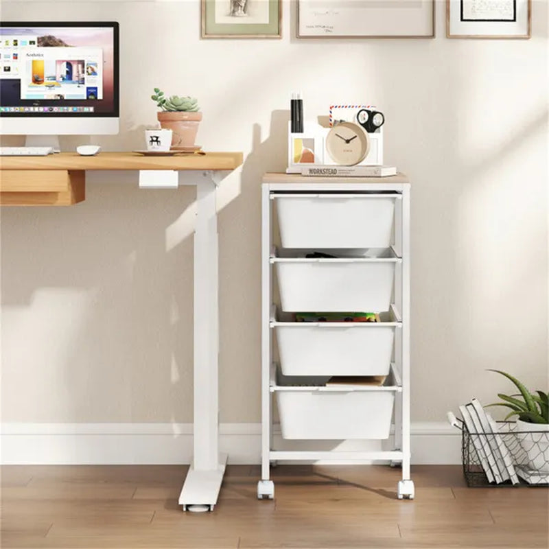 4-Drawer Rolling Craft Cart with Wood Top, Natural & White – image 6