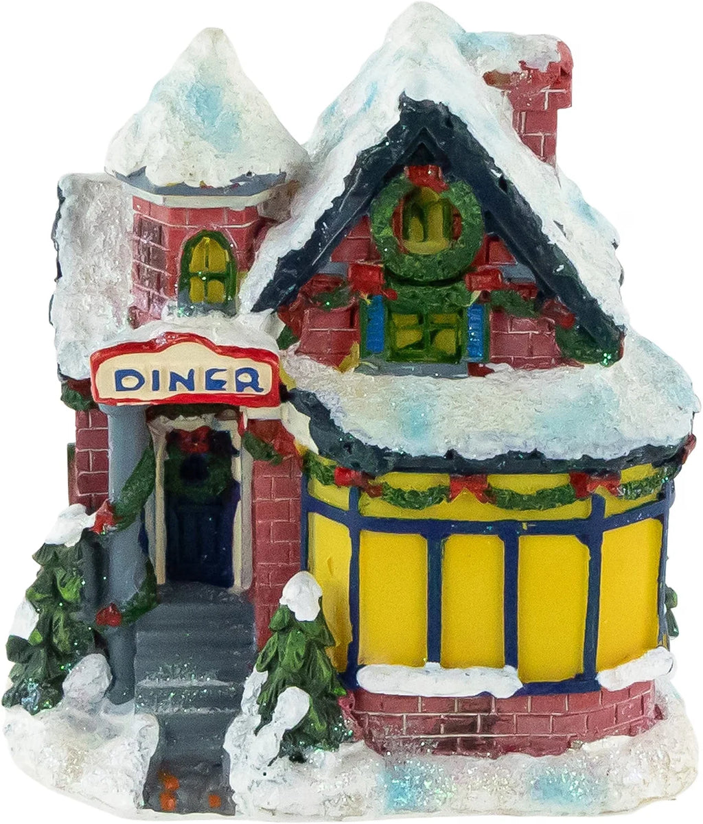 Christmas Village Diner Building, 4 in Glitter Resin Figurine – image 6