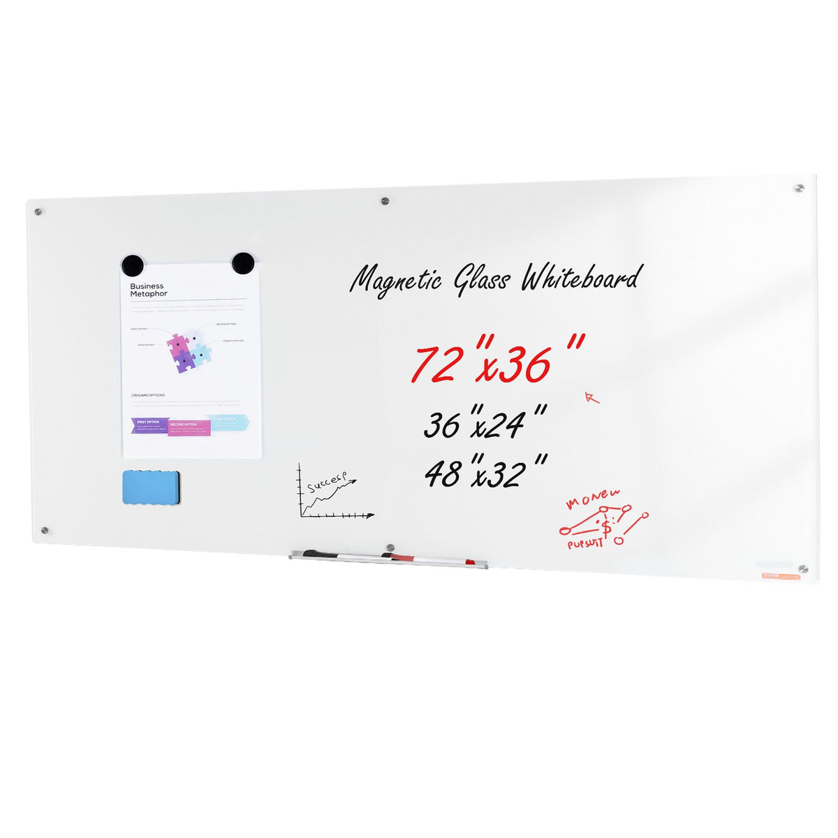 Magnetic Glass Whiteboard 72 x 36 in, Frameless Dry Erase Board – image 2