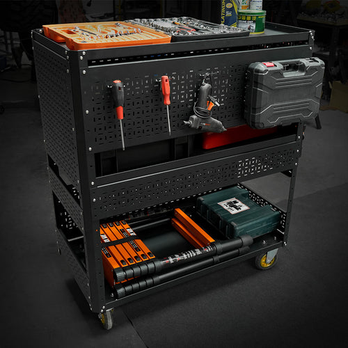 3-Tier Steel Rolling Tool Cart with Pegboard Side Panels – image 1