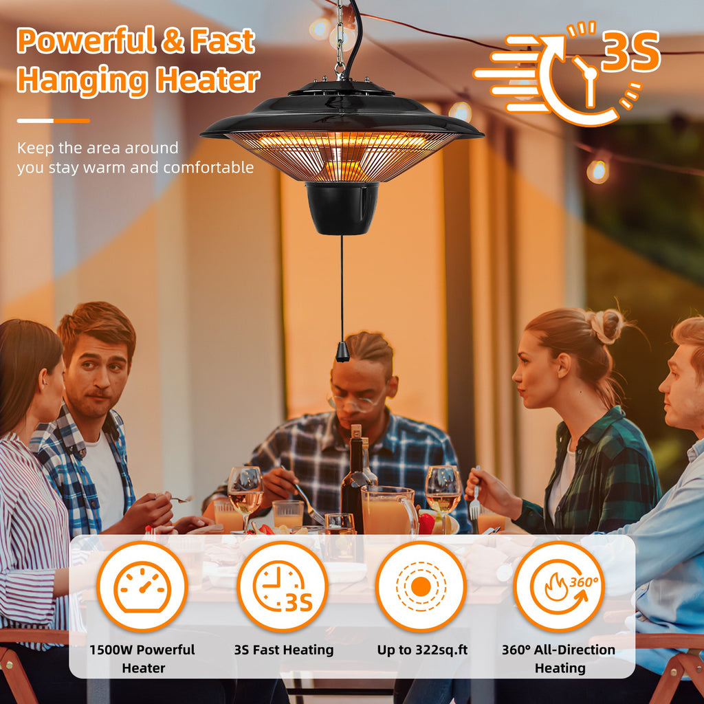 1500W Hanging Electric Patio Heater with Chain and 2 Heat Levels – image 9