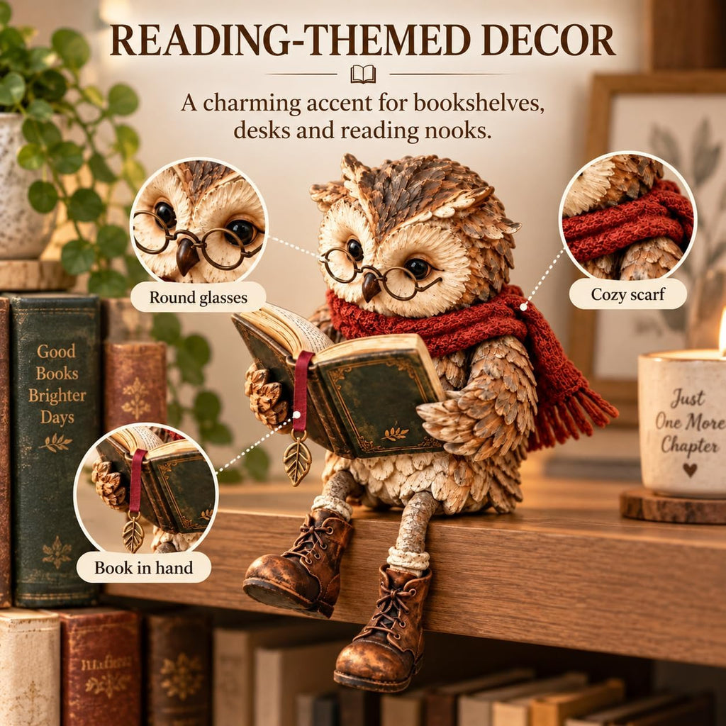 Reading Owl Figurine with Book, Bookshelf Decor – image 2