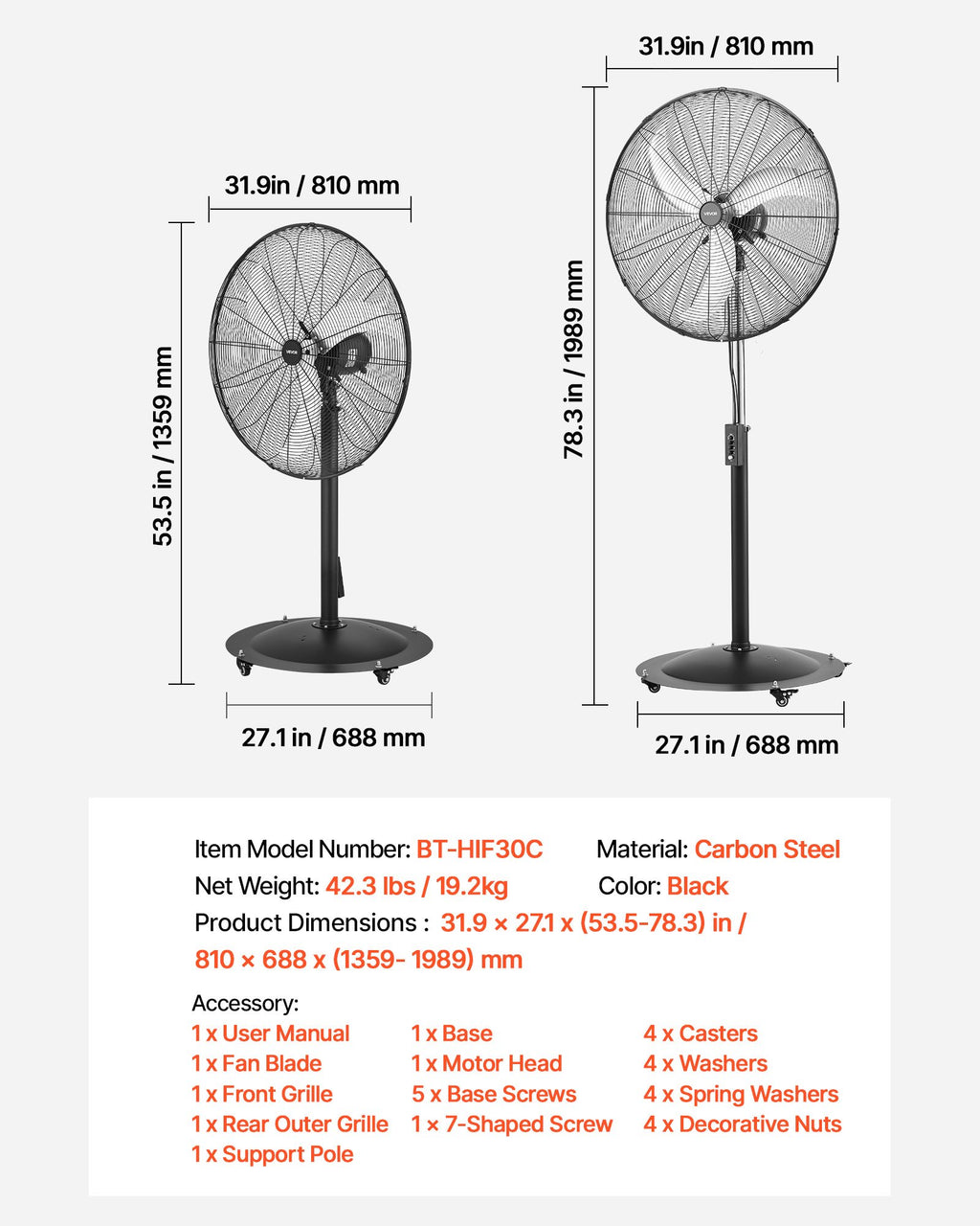 High Velocity Pedestal Fan 30 in, 9100 CFM Industrial Shop Fan