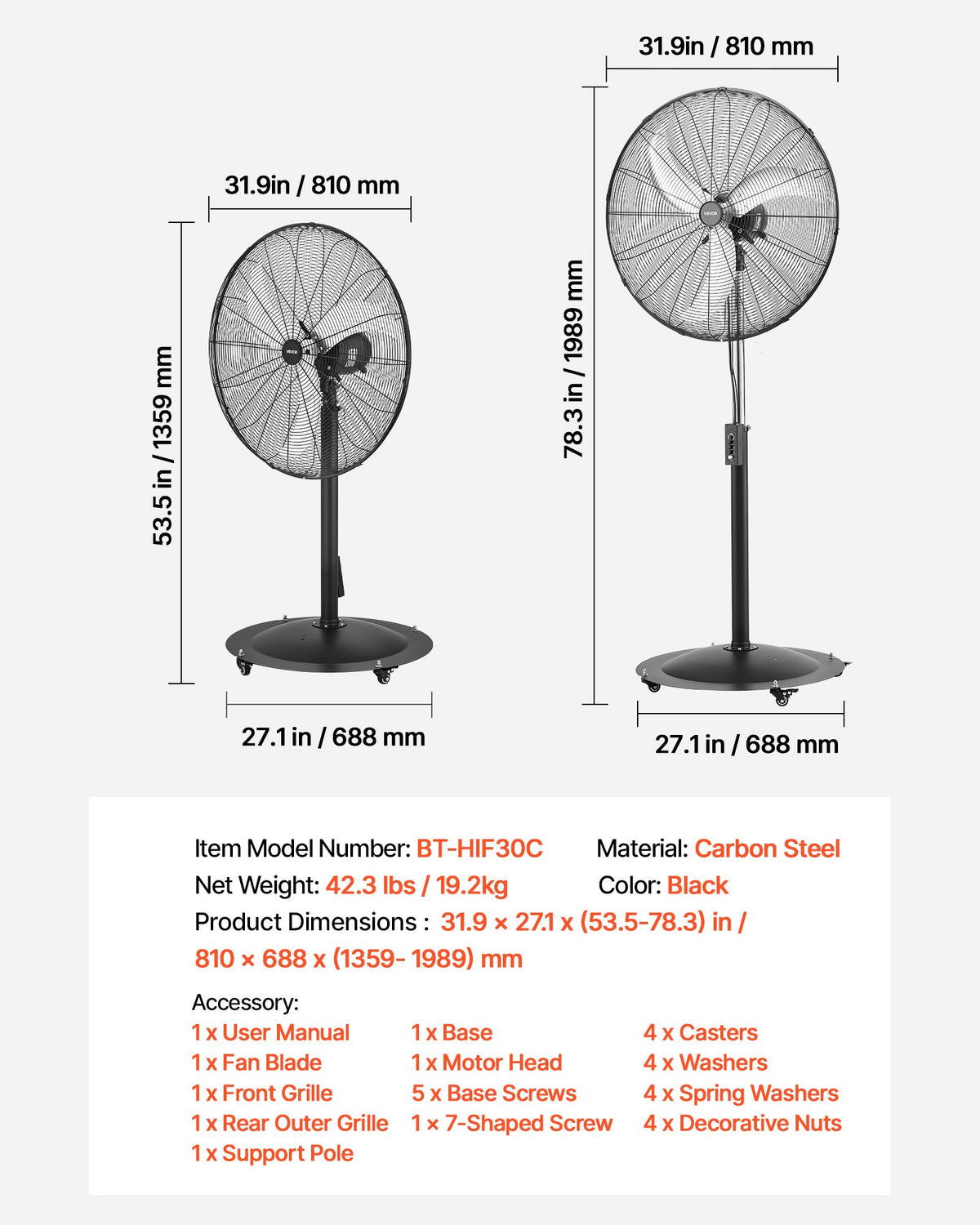 High Velocity Pedestal Fan 30 in, 9100 CFM Industrial Shop Fan