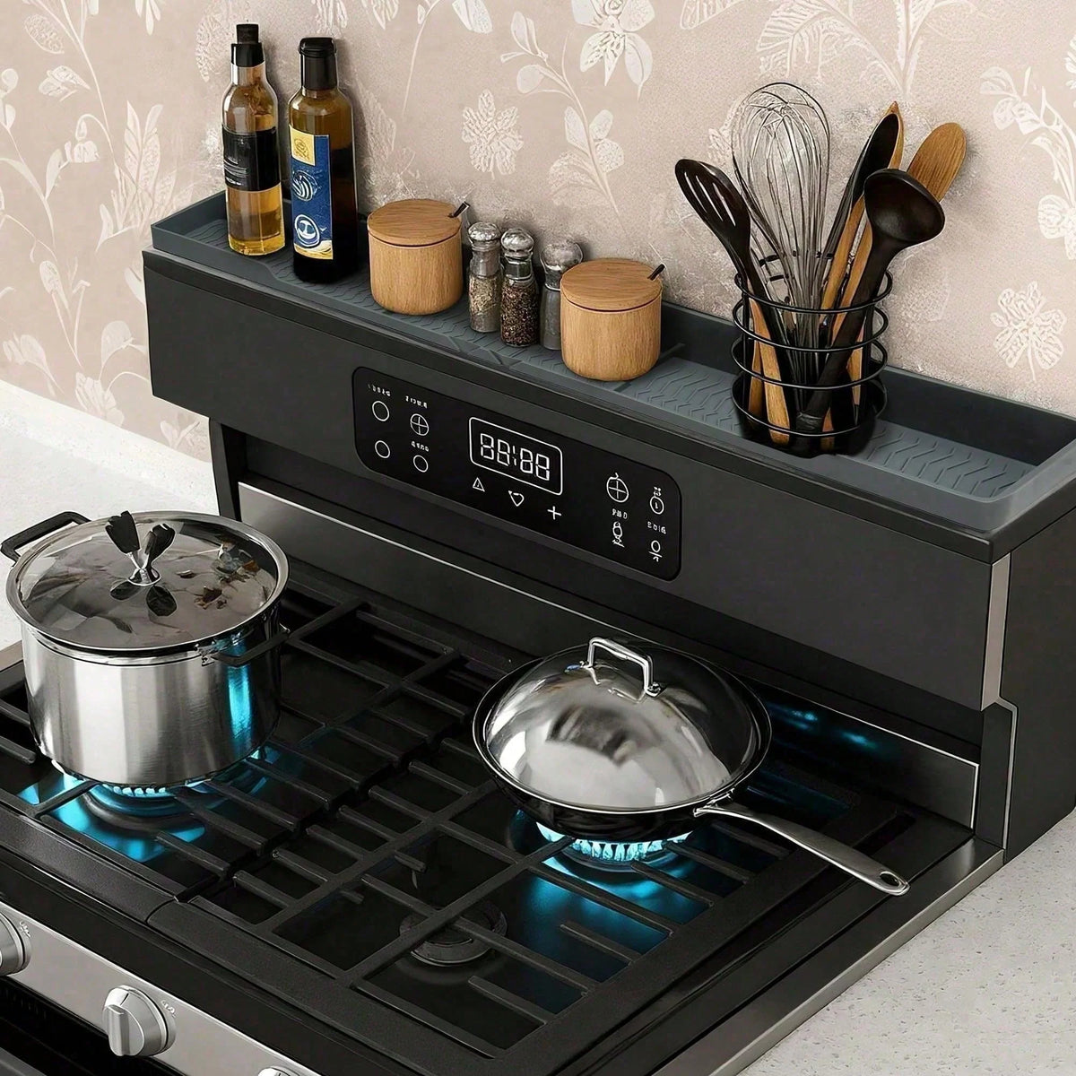 Stove Back Shelf, 30 in Heat-Resistant Silicone Spice Rack – image 5