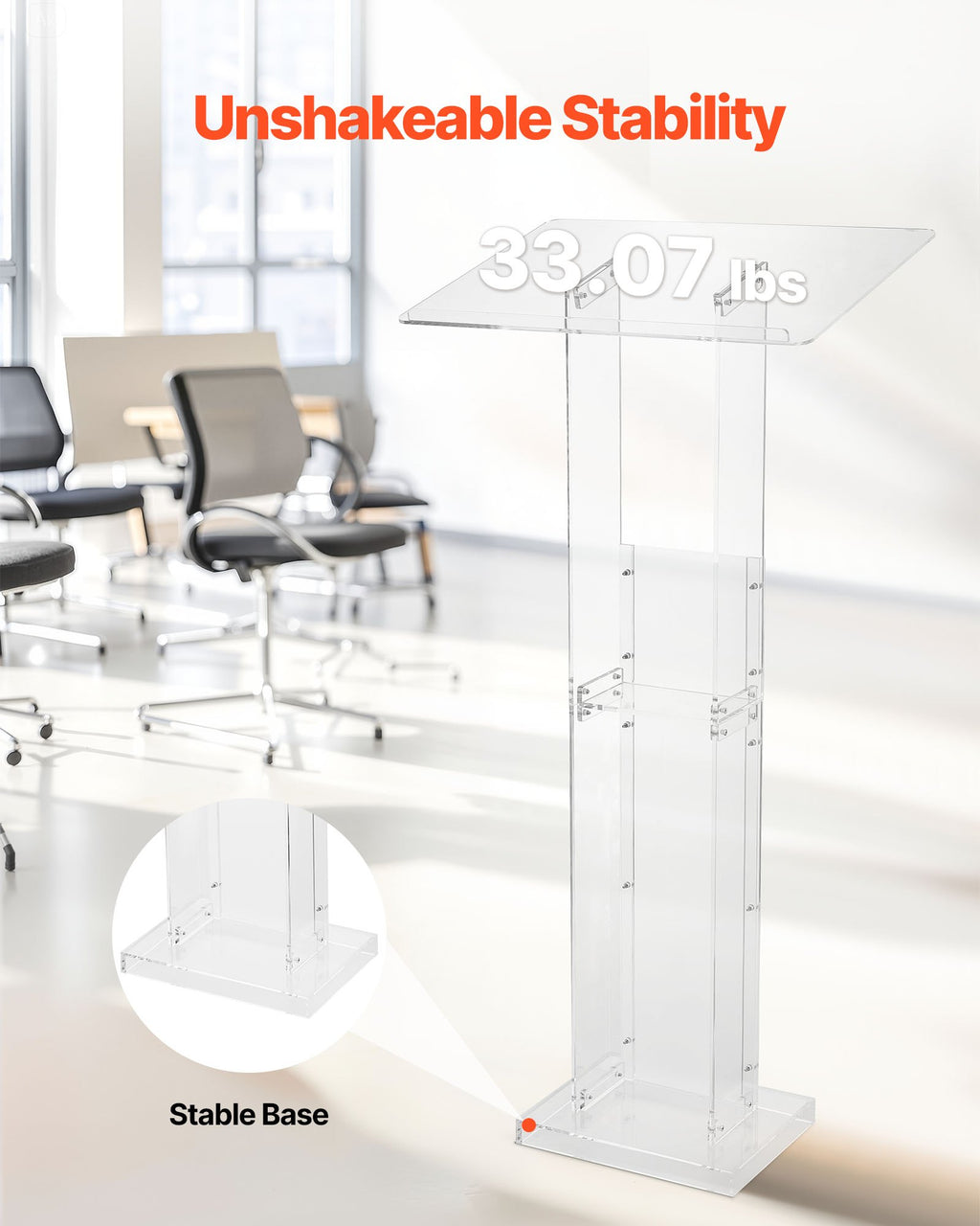 Clear Acrylic Lectern Podium Stand, 50 Inch, with Storage Shelves – image 6