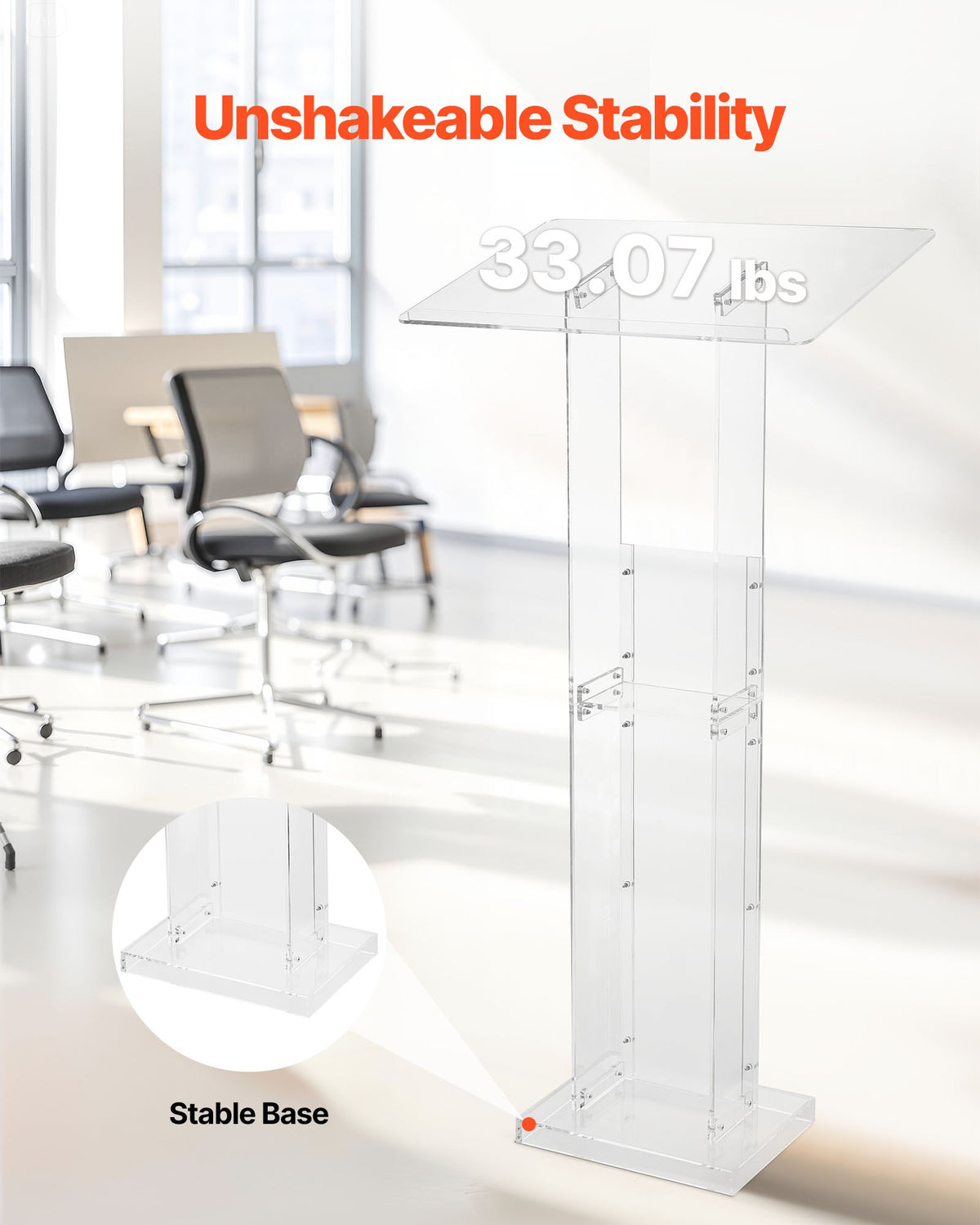 Clear Acrylic Lectern Podium Stand, 50 Inch, with Storage Shelves – image 6
