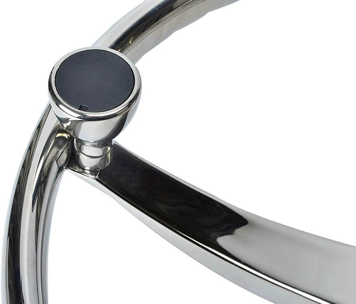 Stainless Steel Boat Steering Wheel, 3 Spoke 13.5 in with Knob – image 2