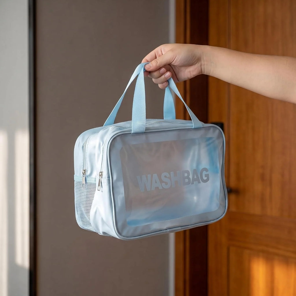 Clear Toiletry Bag 2-Pack, Dry/Wet Separation PVC Wash Bag – image 5