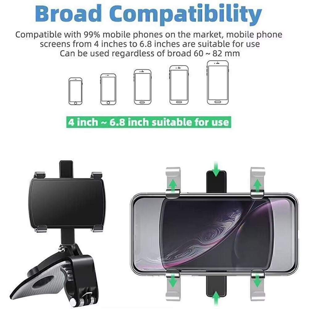 Dashboard Car Phone Holder - Universal Clip Mount for GPS & Smartphone