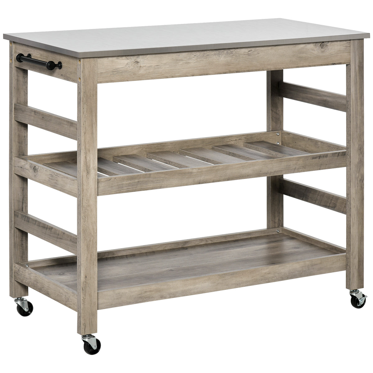 Rolling Kitchen Island Cart with Stainless Steel Top & Storage