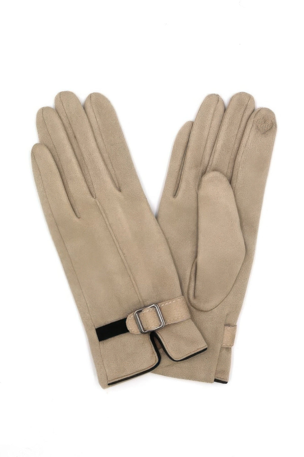 Touchscreen Gloves – Pink Faux Suede Band with Buckle – image 3