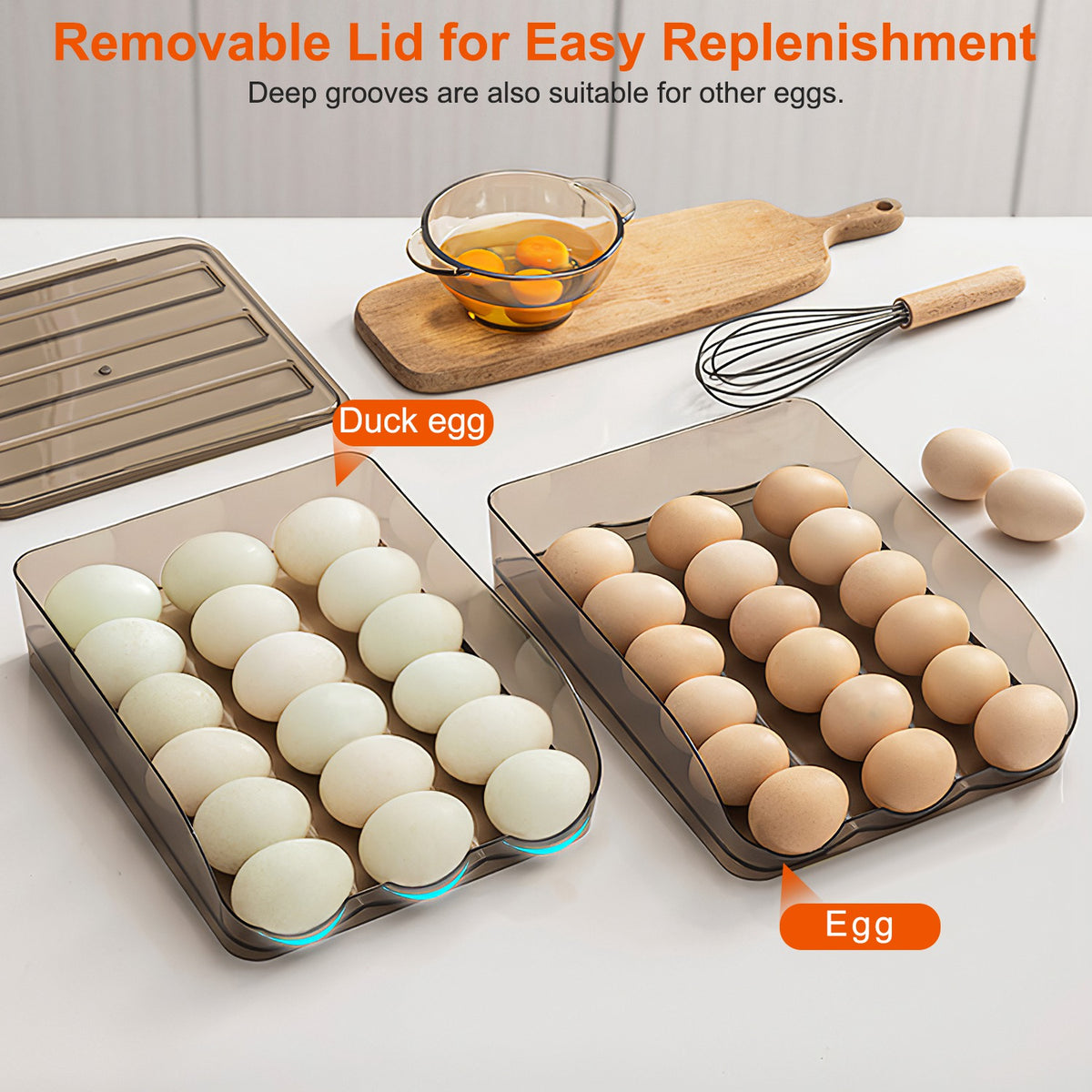 Egg Holder for Refrigerator, Rolling Double Layer 36-Egg Bin – image 2