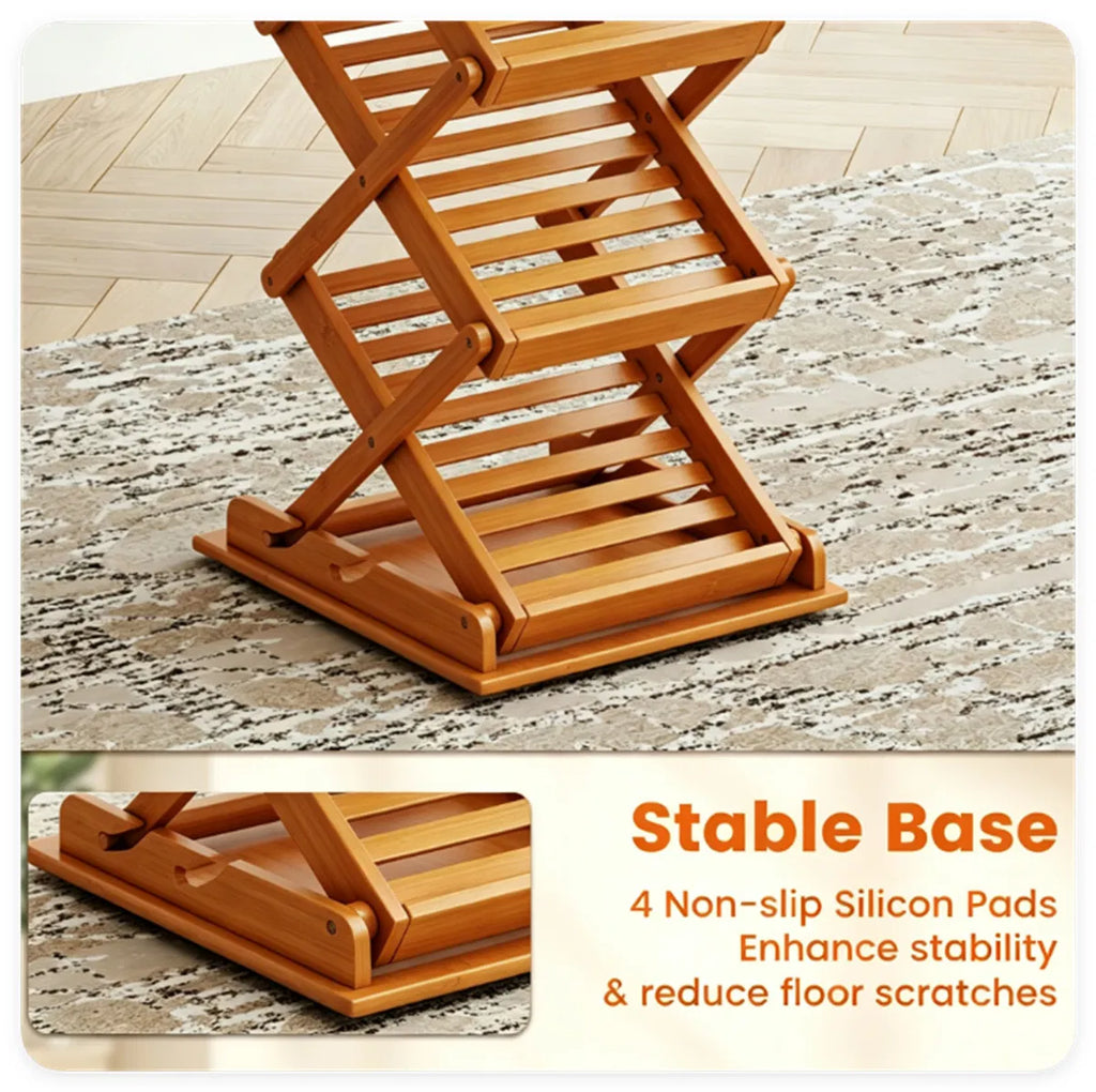 Foldable Bamboo Magazine Rack, 5-Pocket Brochure Display Stand, Walnut – image 9