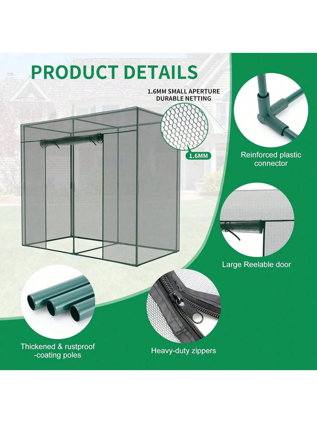 Garden Crop Cage 6.5 x 3.3 x 6 Ft Plant Cover with Zipper Door – image 4