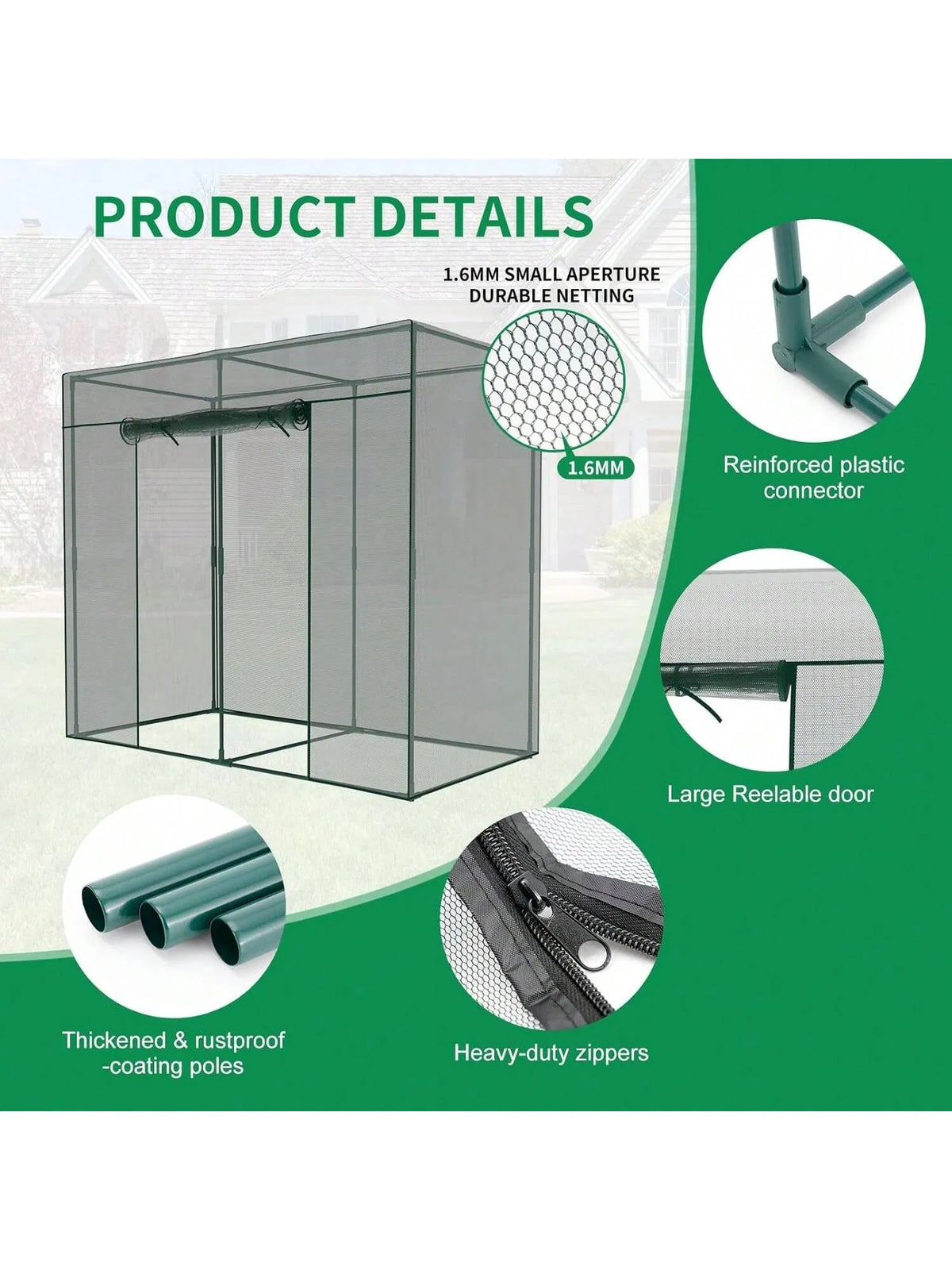 Garden Crop Cage 6.5 x 3.3 x 6 Ft Plant Cover with Zipper Door – image 4