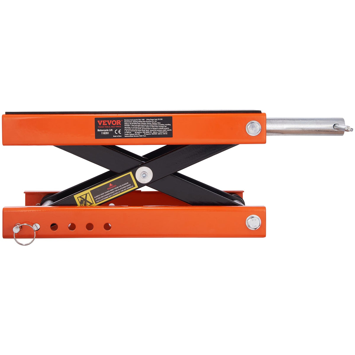 Motorcycle Scissor Lift Jack 1100 lb with Wide Deck and Safety Pin – image 6
