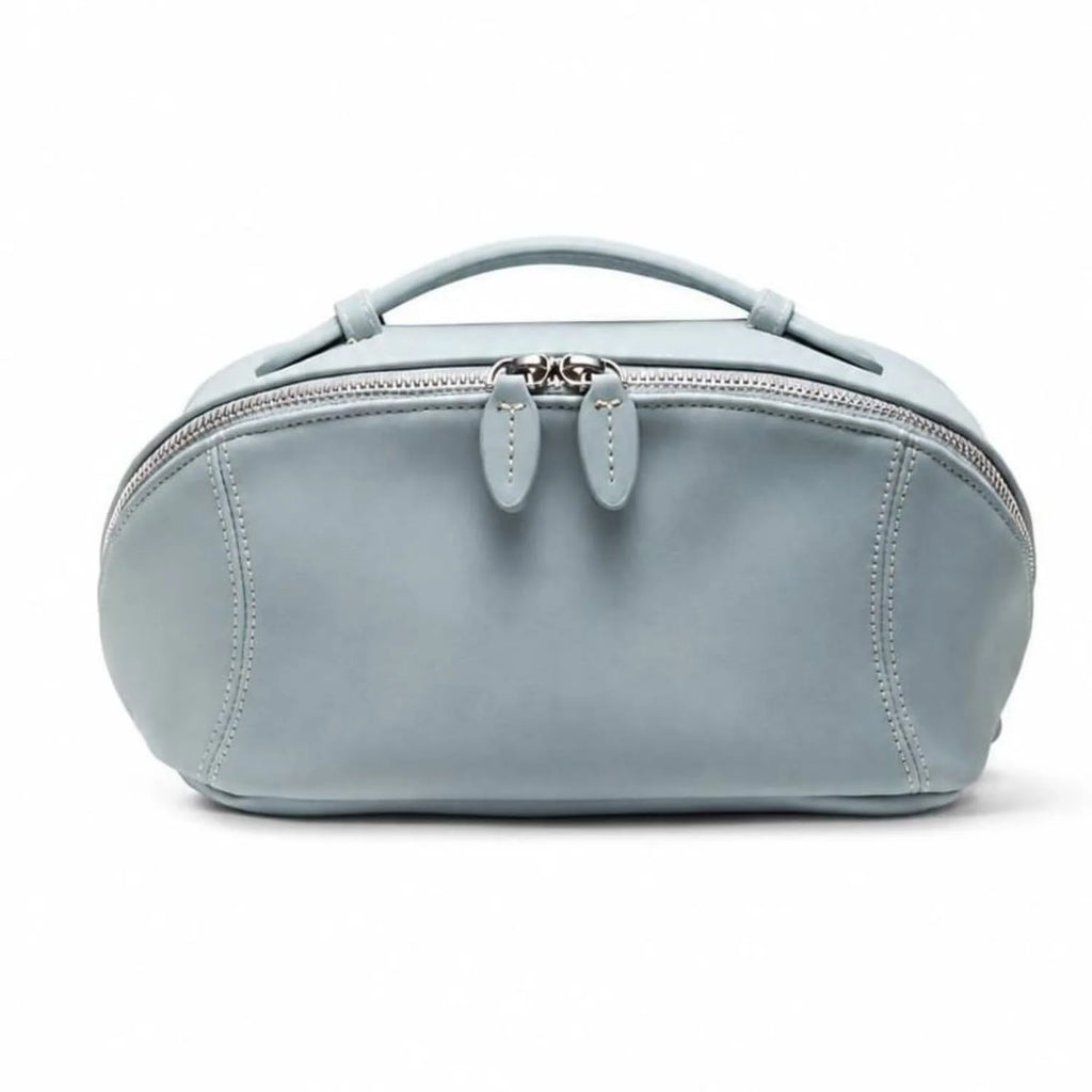 Travel Cosmetic Bag, Large PU Leather Makeup Bag with Flat-Lay Opening