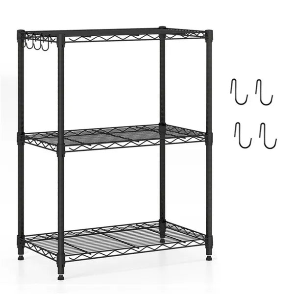 3-Tier Industrial Bookshelf with Guardrails, Black Metal Shelf