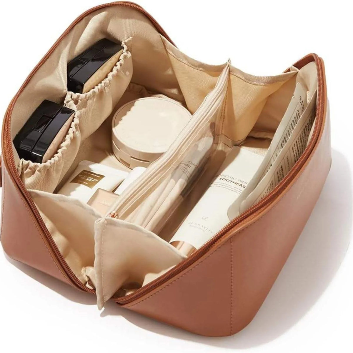 Large Travel Makeup Bag, Waterproof PU Leather Cosmetic Case
