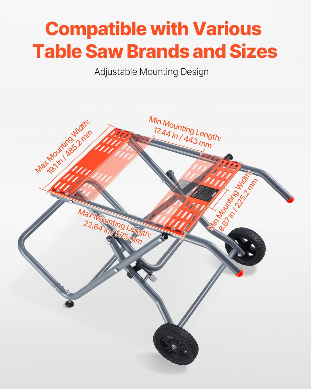 Rolling Table Saw Stand with 8 in Wheels, Foldable, 350 lb Capacity – image 2