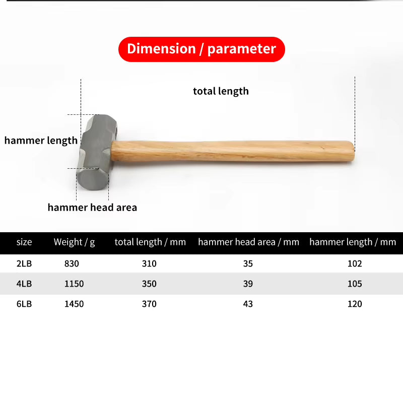 Sledge Hammer with Wood Handle, Forged Steel Octagon Head – image 2