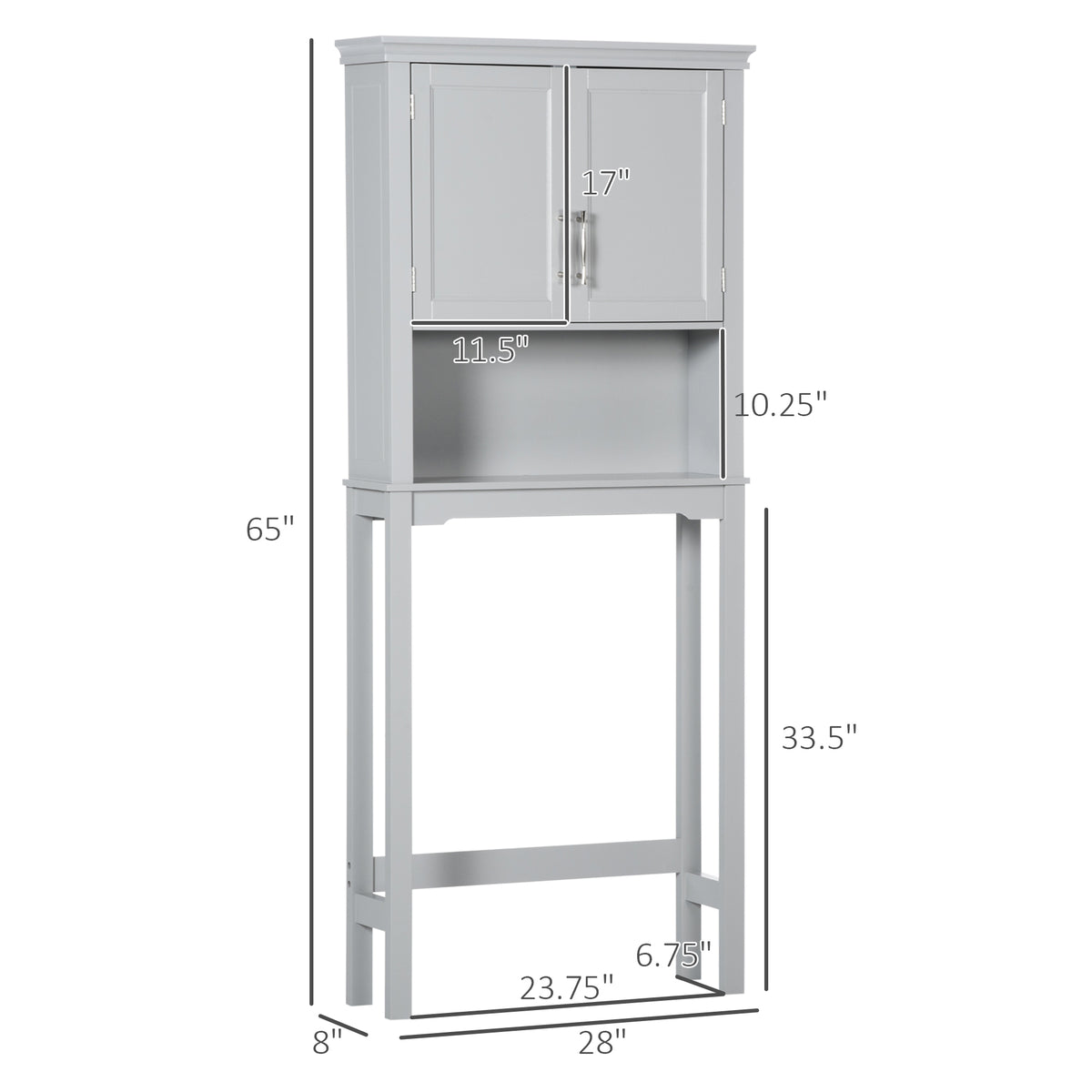 Over the Toilet Storage Cabinet with Shaker Doors, Grey – image 3