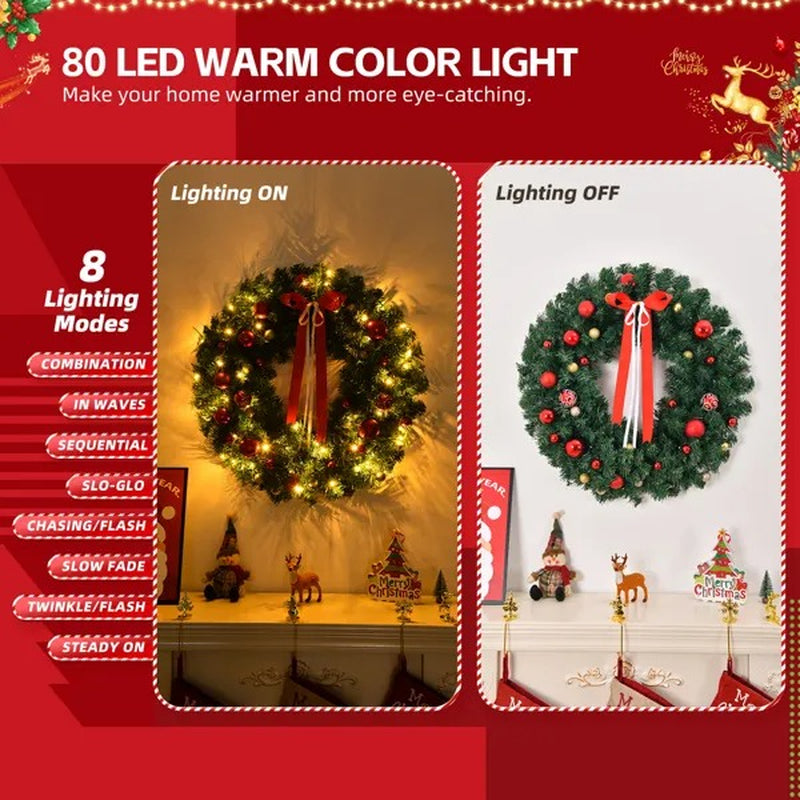 Battery Operated Pre-Lit Christmas Wreath 36 in, 80 Warm LEDs with Timer – image 5