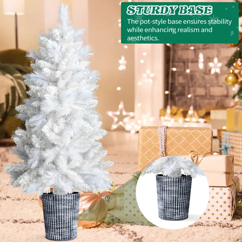 4 Ft White Potted Christmas Tree With Pot Stand – image 2